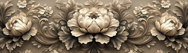Beige floral ornament seamless border pattern with raised antique texture detail