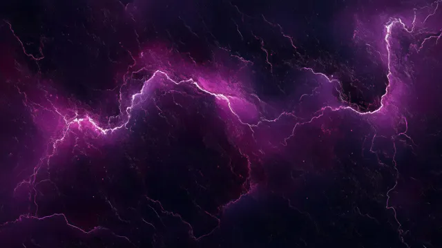 Purple lightning bolts crack across a dark cosmic textured background with neon glow