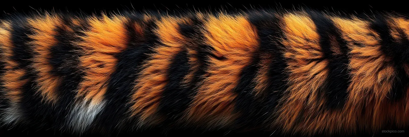 Macro close-up of tiger fur with orange and black striped texture across the image.