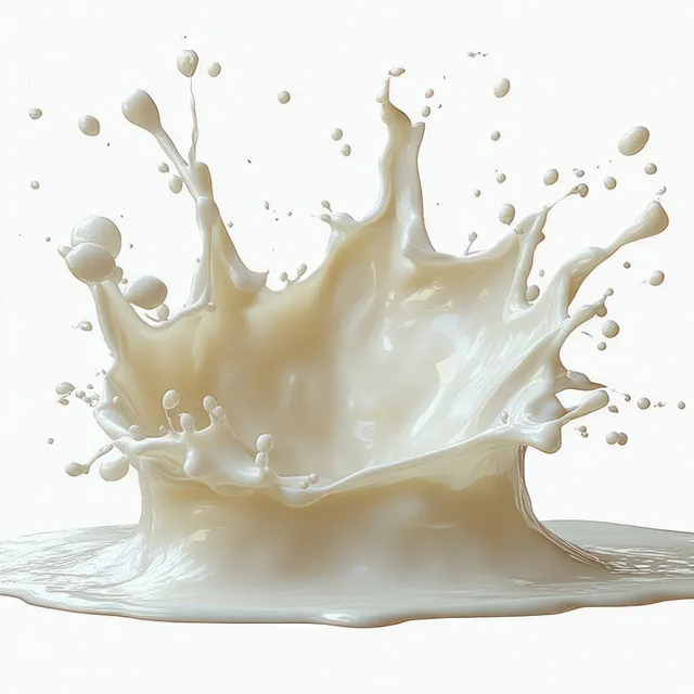 Creamy white milk splash bursts upward on a plain white background