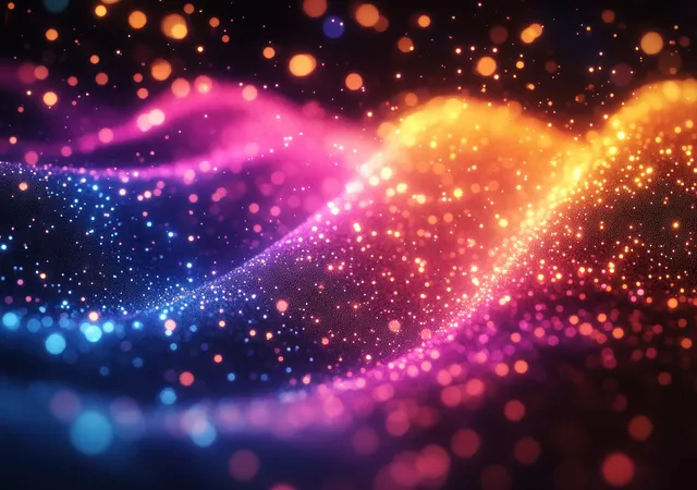 Glowing fiber optic strands wave across a dark cyberpunk background
