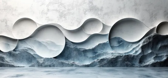 Textured white surface with circular indentations and soft ambient lighting creating a gentle 3D effect.