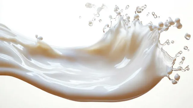 High-speed milk splash forming a smooth wave with droplets on a white background