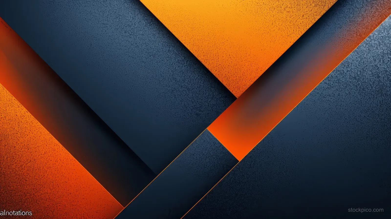 Overlapping navy and orange geometric shapes with dark shadows and textured gradients.