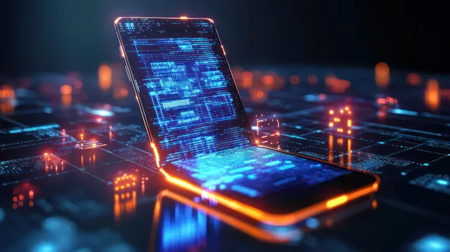 Smartphone glowing with network icons over futuristic digital globe city