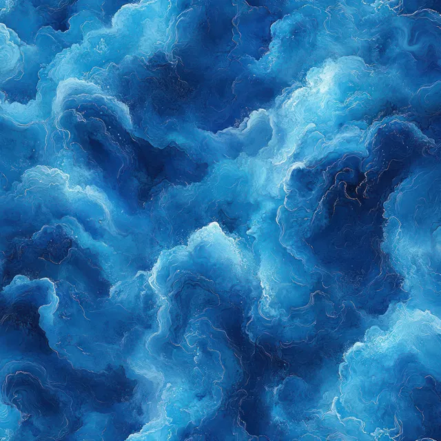 Abstract watercolor ocean wave pattern in deep blue and teal with soft marbled textures