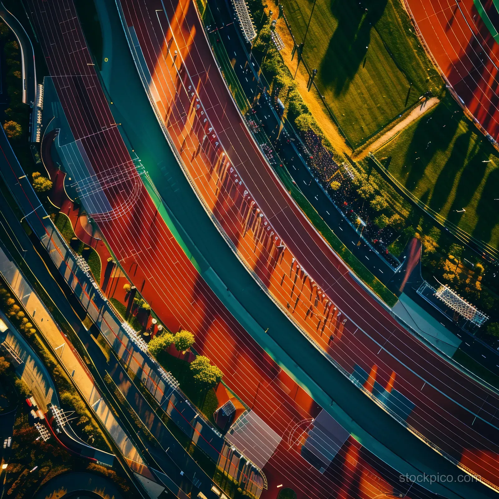 British athletes compete in a 10,000m race at dusk, showcasing endurance and focus in an outdoor stadium.
