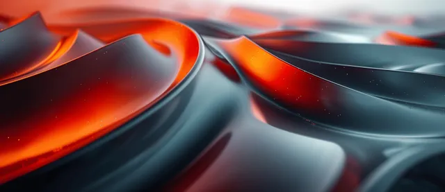Futuristic metallic 3D abstract ribbons with glowing red highlights on dark background