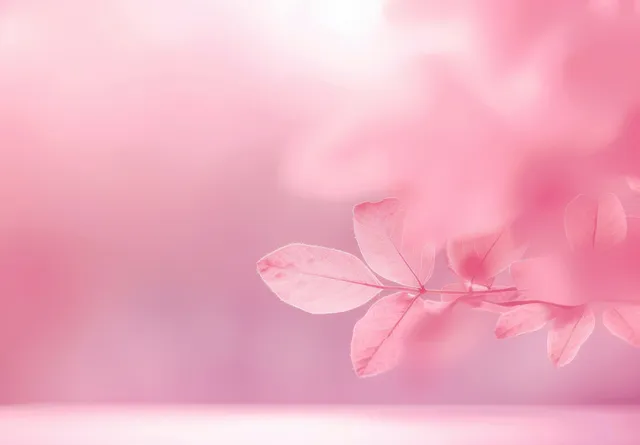 Close-up of delicate pink leaves on a branch with soft bokeh backdrop