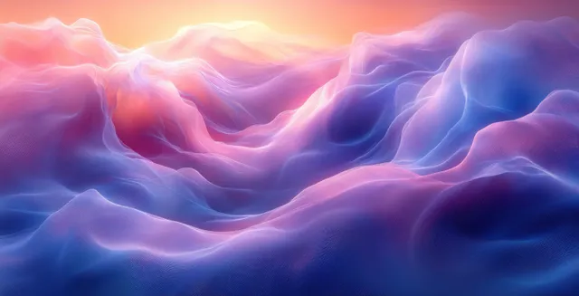 Neon wave light energy flowing across a dark gradient landscape with glowing mist clouds