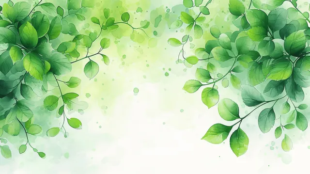 Fresh spring green leaves framing a soft white center background