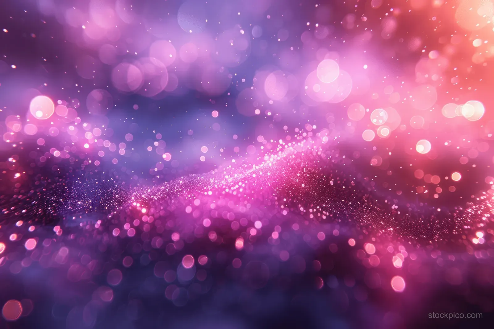 Pastel purple and white holographic bokeh lights shimmer across a soft gradient with glittery prismatic texture.