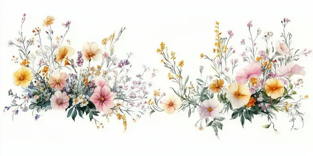 Hand-painted watercolor wildflowers and greenery create an elegant floral border frame suitable for various stationery and décor.