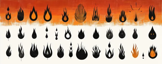 Rows of black flame silhouette icons appear on a vivid orange gradient background.