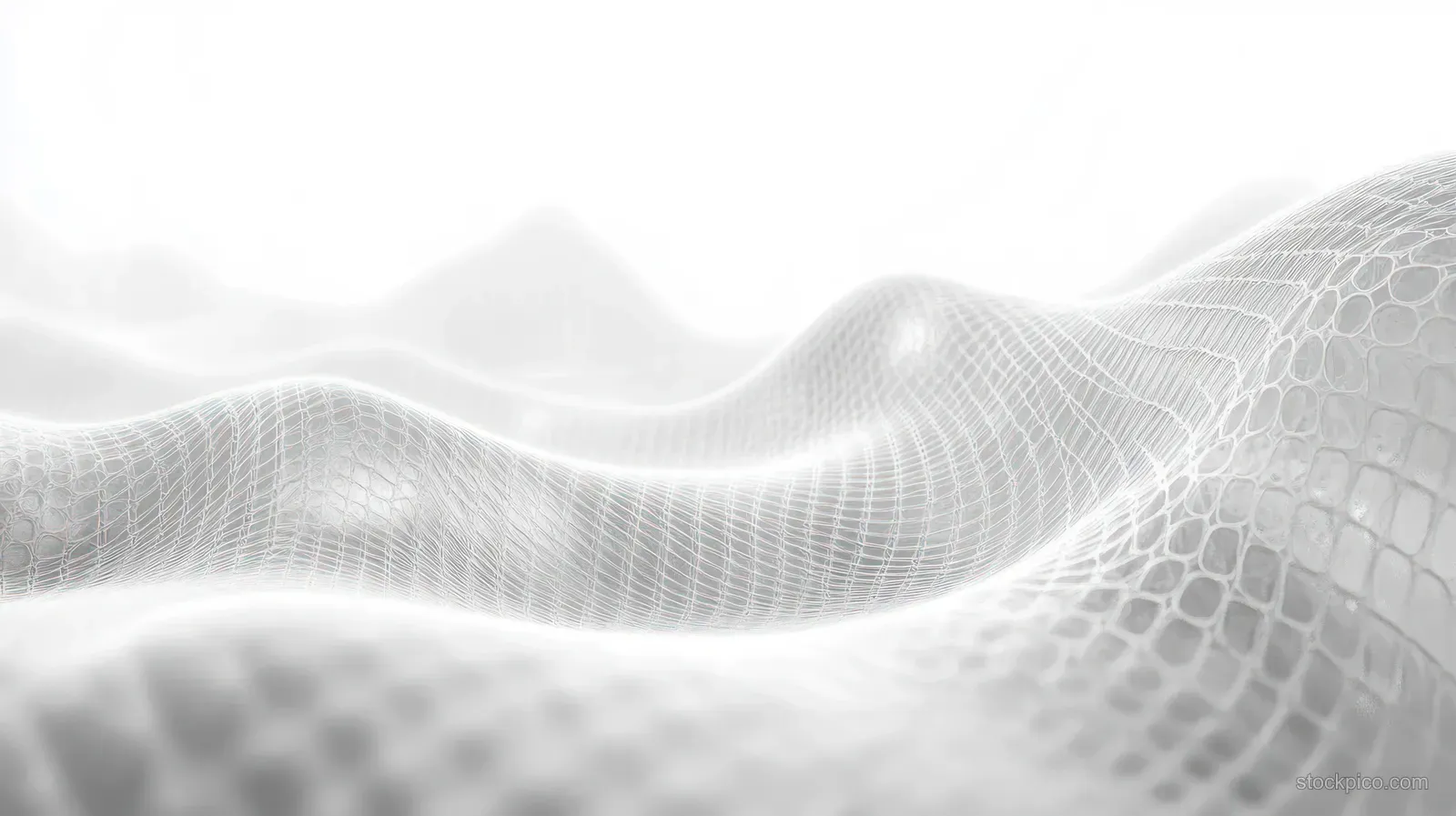 Translucent white hexagonal mesh grid ripples over a smooth wave-like surface with soft highlights.