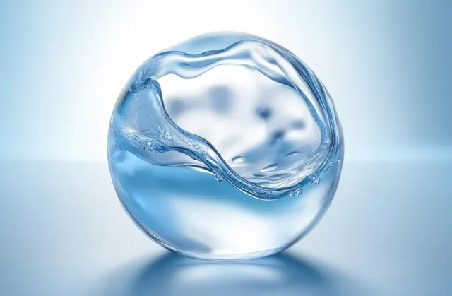 Water droplet sphere on blue gradient background with rippling splash detail