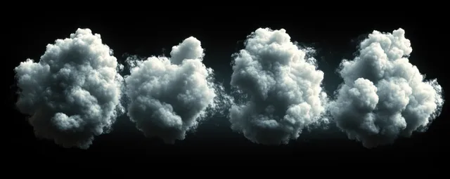 Fluffy cloud digits 0 to 9 glowing against black background