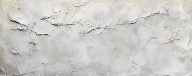 Close-up of a cracked white plaster wall with uneven, worn texture and small chipped sections.