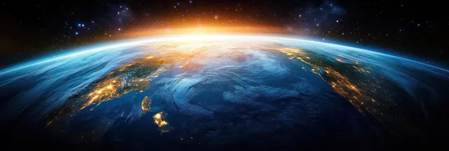 Earth from space over East Asia with glowing city lights and ocean curvature