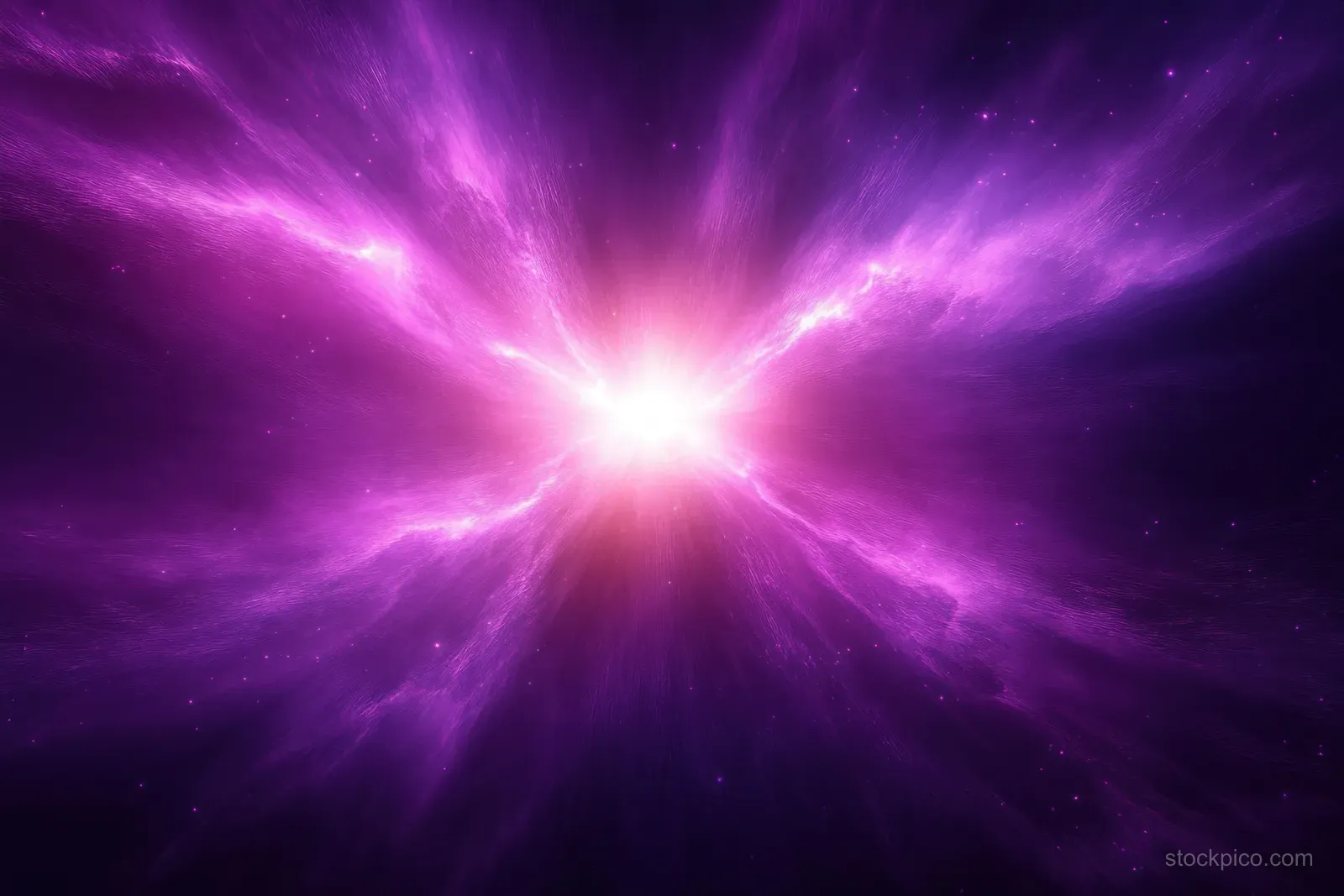 A bright purple starburst cosmic explosion radiates energy beams into dark deep space.