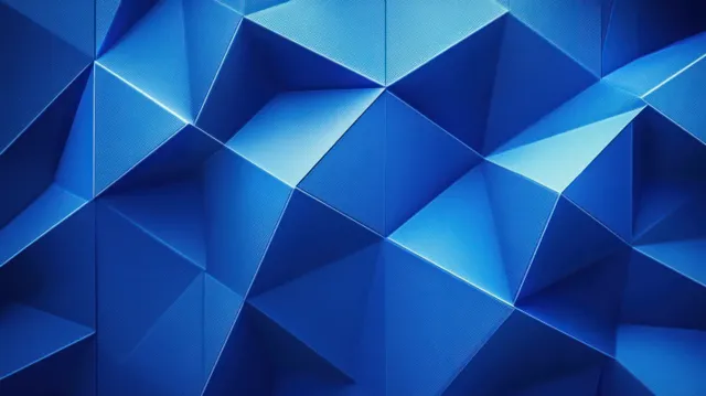 Blue low-poly 3D geometric blocks forming a faceted abstract background with depth shadows