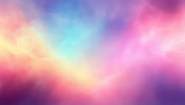 Pastel pink, blue, and purple iridescent cloud-like gradient background with soft holographic glow.