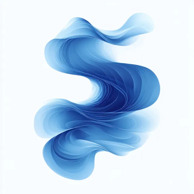 Blue flowing ribbon waves forming layered abstract shapes on a white background