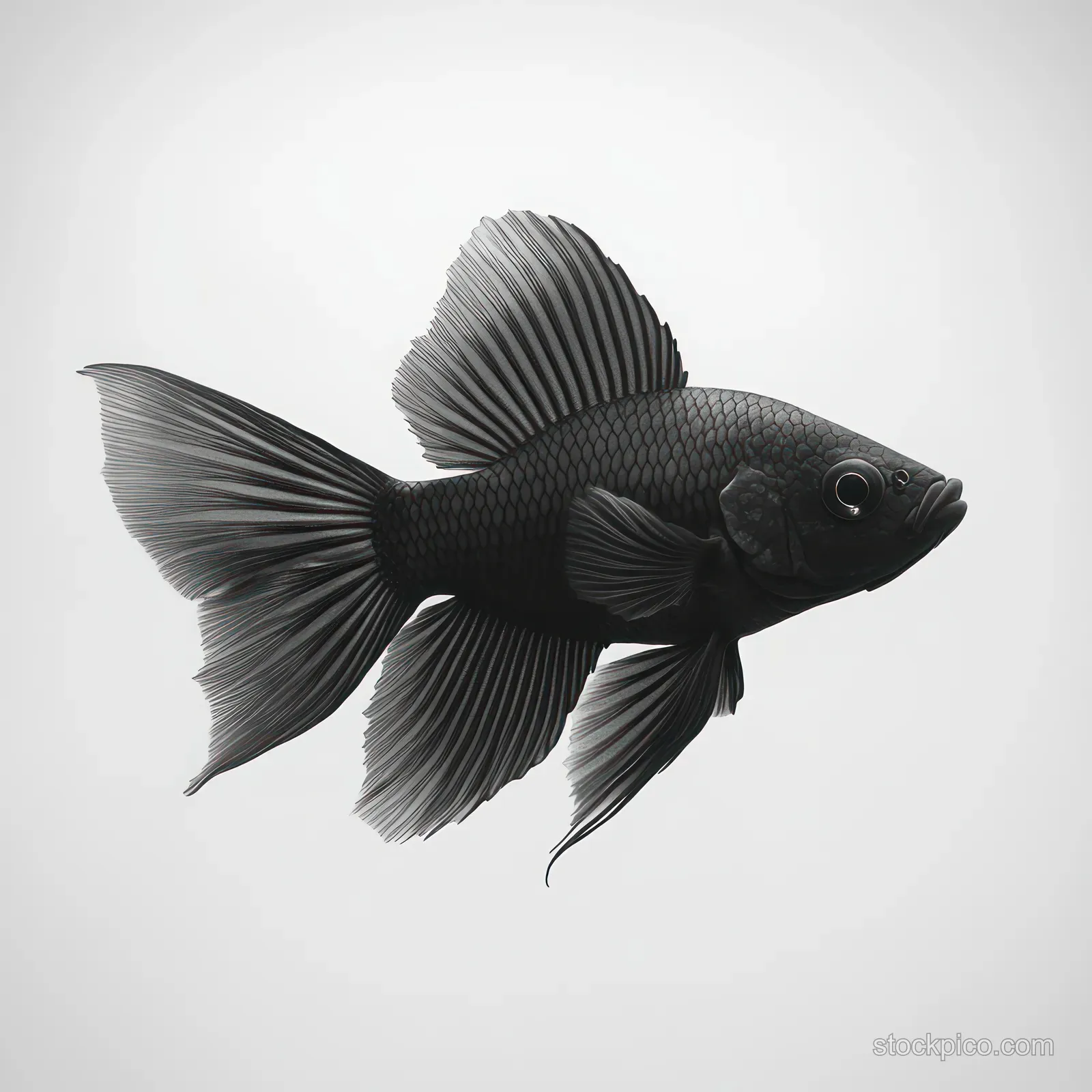 Black fish silhouette icon with visible fins and tail on a white background.