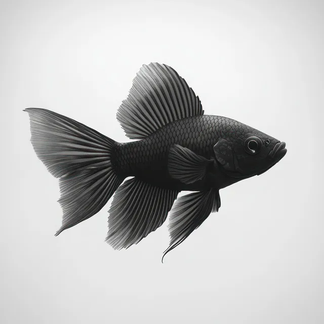 Black fish silhouette icon floating above white background with crisp fins