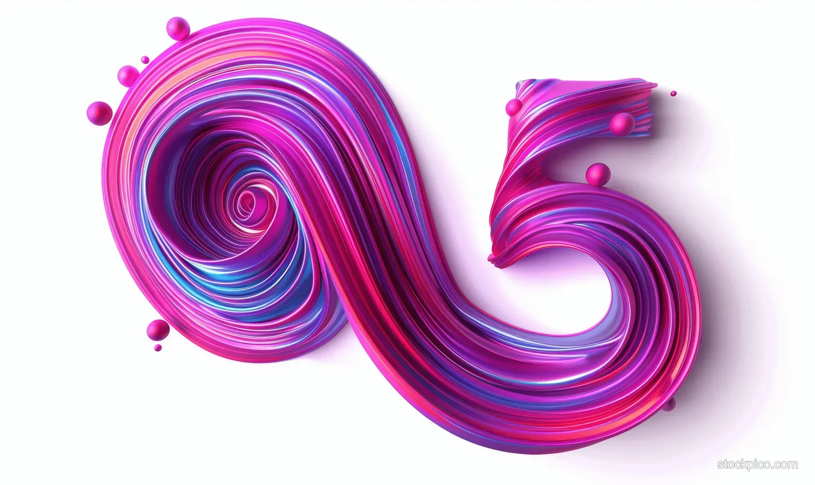 Purple 3D number three with swirling ribbon loops and small dot accents on a white background.