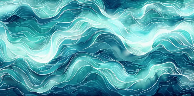 Teal watercolor ocean wave pattern with flowing ripples and airy blue highlights