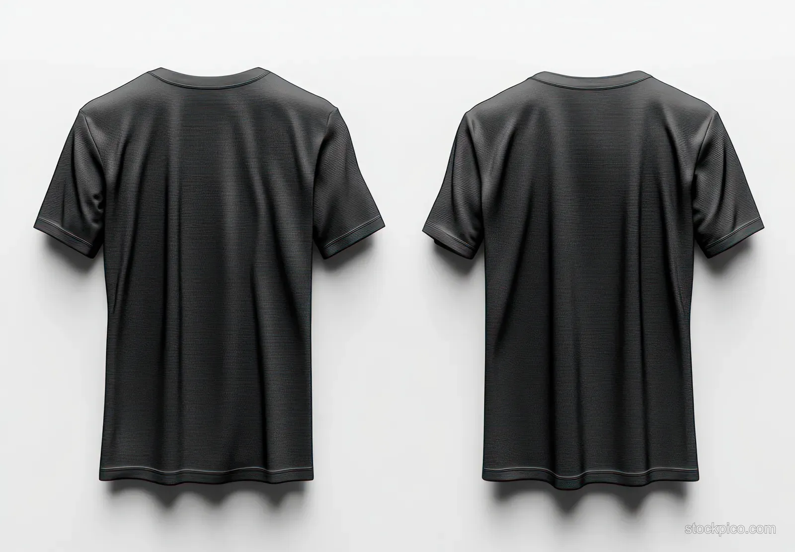 A black short-sleeve soccer jersey t-shirt mockup shows both front and back views on a white studio background.