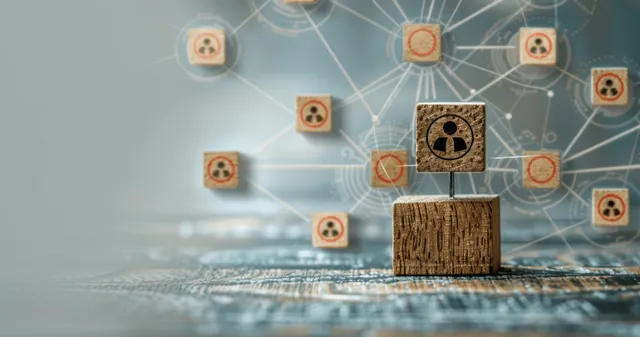 Teamwork leadership icon connected to human network nodes over business diagram background