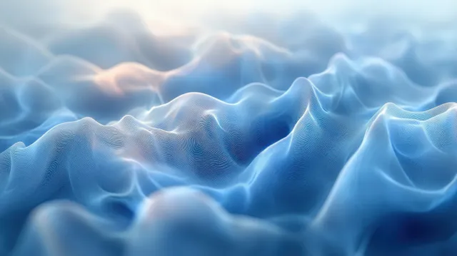 Abstract blue medical background with hexagonal network patterns, glowing lines, and wave-like light formations.
