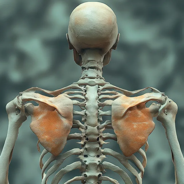 Human skeleton posterior view highlighting shoulder joints and supraspinatus muscles with Pain And Inflammation