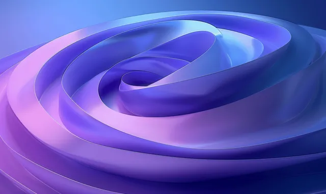 3D spiral rings curling across a blue and purple gradient background