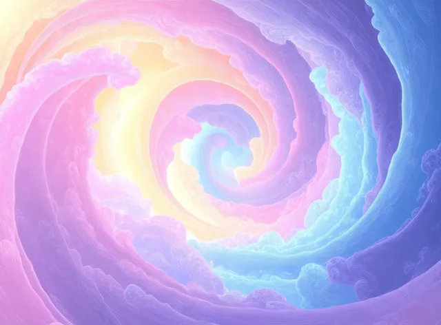 Pastel liquid swirl background with glowing spiral rings and soft cloudlike gradients