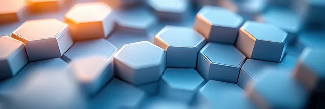 Blue and orange hexagonal shapes forming an abstract science background.