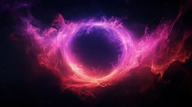 A circular purple and pink gaseous portal swirls in a dark starry background with glowing sparks.