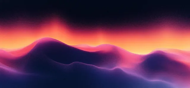 Abstract mountain silhouette gradient at dusk with purple glow and peach haze texture