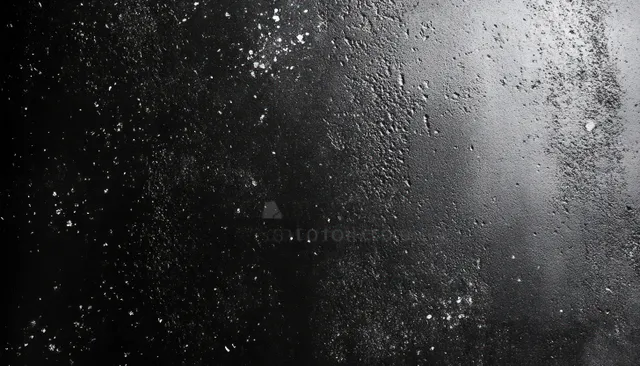 Black-and-white gritty film grain texture with dust speckles, soft shadows, and faint light reflections.