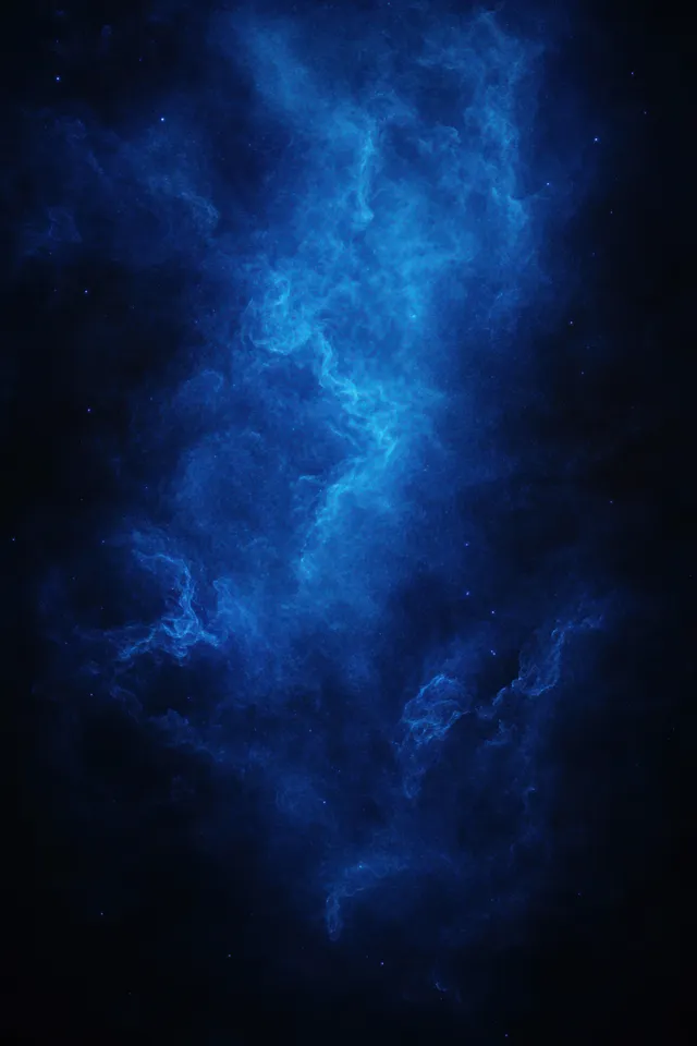 Glowing blue nebula cloud with scattered stars drifting through a dark outer space background.