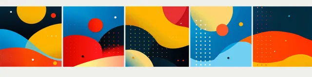 Minimalist geometric cover background with colorful gradient blobs and scattered dots