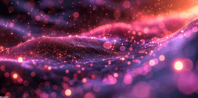 Neon glowing purple and pink network lines forming arrow over dark data stream background