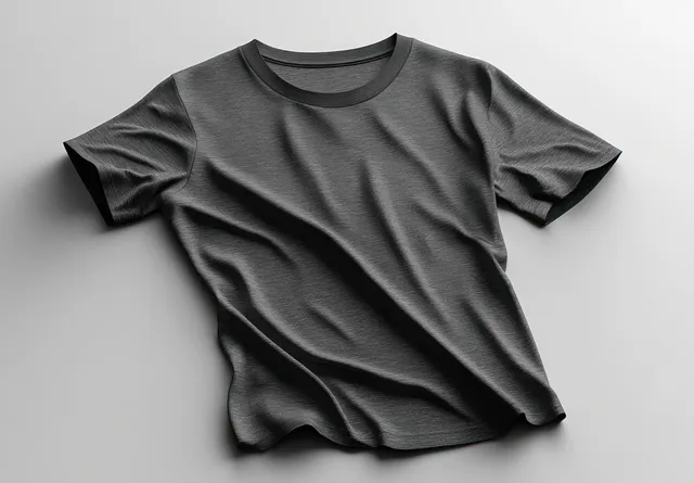 Gray t-shirt mockup shows front and back views on a clean light studio background with visible fabric texture.