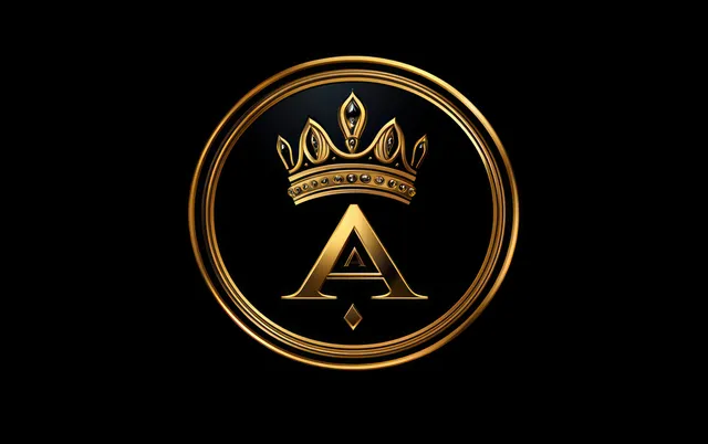 Golden crown over stylized letter A inside circular gold emblem on black backdrop