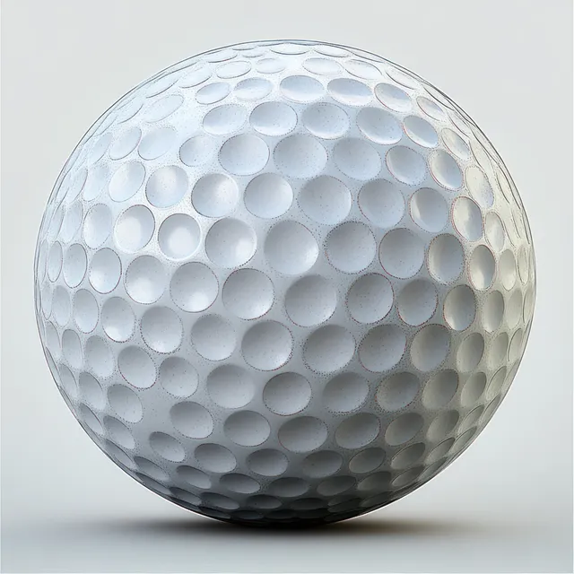White golf ball close-up with detailed dimples isolated on a neutral background.