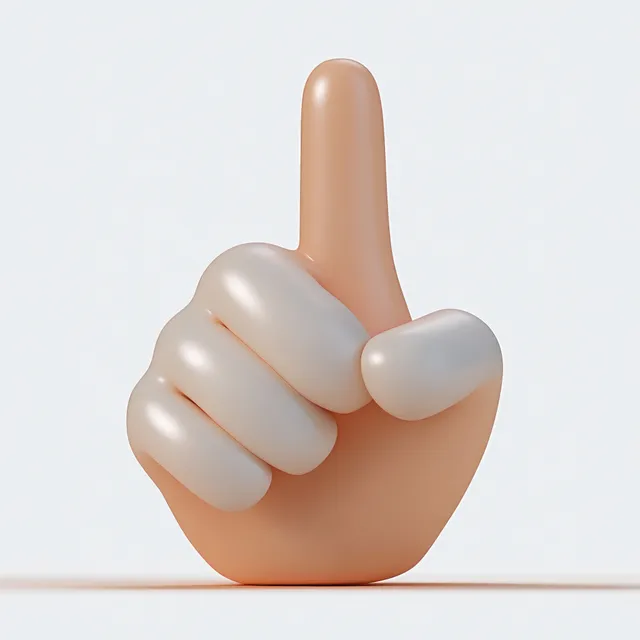 A 3D-rendered hand raises the middle finger in defiance against a plain white background.