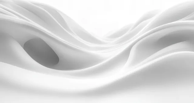 White and light gray ribbon-like curves ripple across a minimalist abstract background.