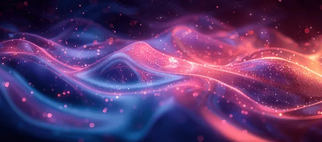 Neon wave abstract background with glowing gradients, stars, and flowing light trails